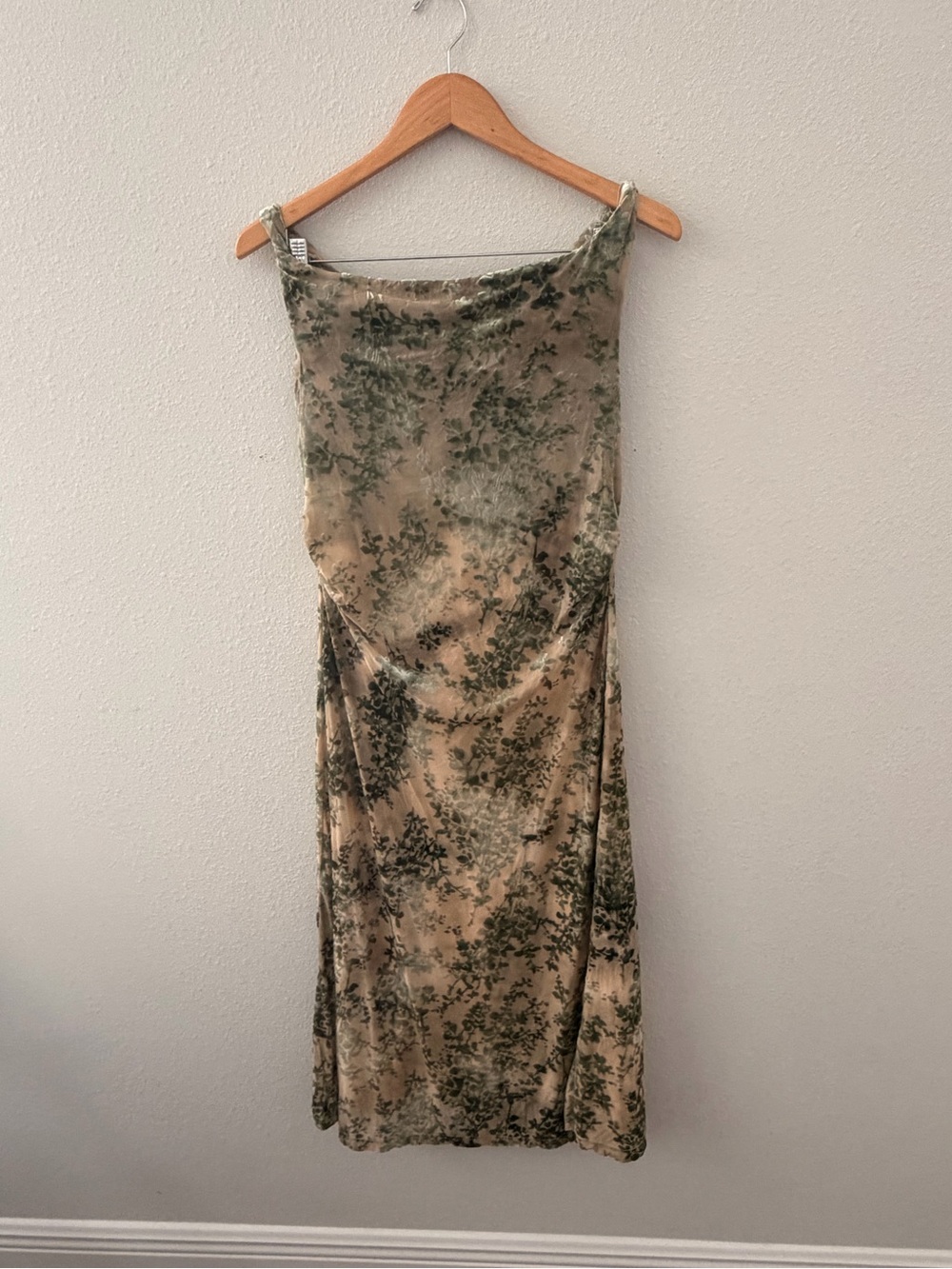 Cider Olive Green and Cream Velvet Slip Midi Dress